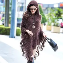 Осень-зима, Женский вязаный свитер с капюшоном и кисточками из мохера, Женский пуловер большого размера, свитер, шаль, Chaqueta K157