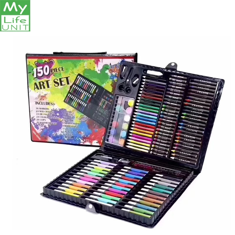 

MYLIFEUNIT 150 Piece Art Drawing Set Painting Sketching Tools Water Color Pen Wax Crayon Oil Pastel Drawing Pencils Paint Brush
