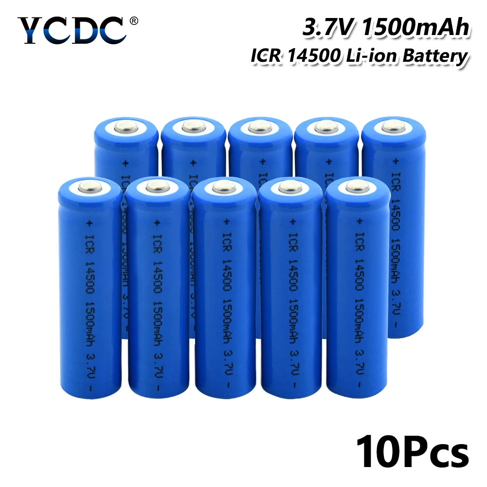 

10Pcs ICR 14500 Battery 3.7V 1500mAh Rechargeable Cell For Camera Torch Radio for Laser Pen LED Flashlight Cell battery holder