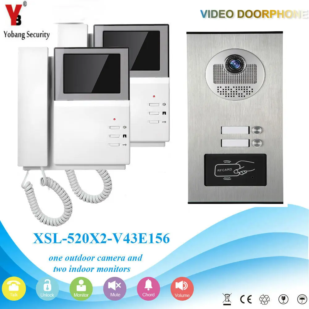 

YobangSecurity 4.3 Inch Video Doorphone Doorbell Camera System RFID 2 Unit Apartment Door Control Camera Video Door Intercom.