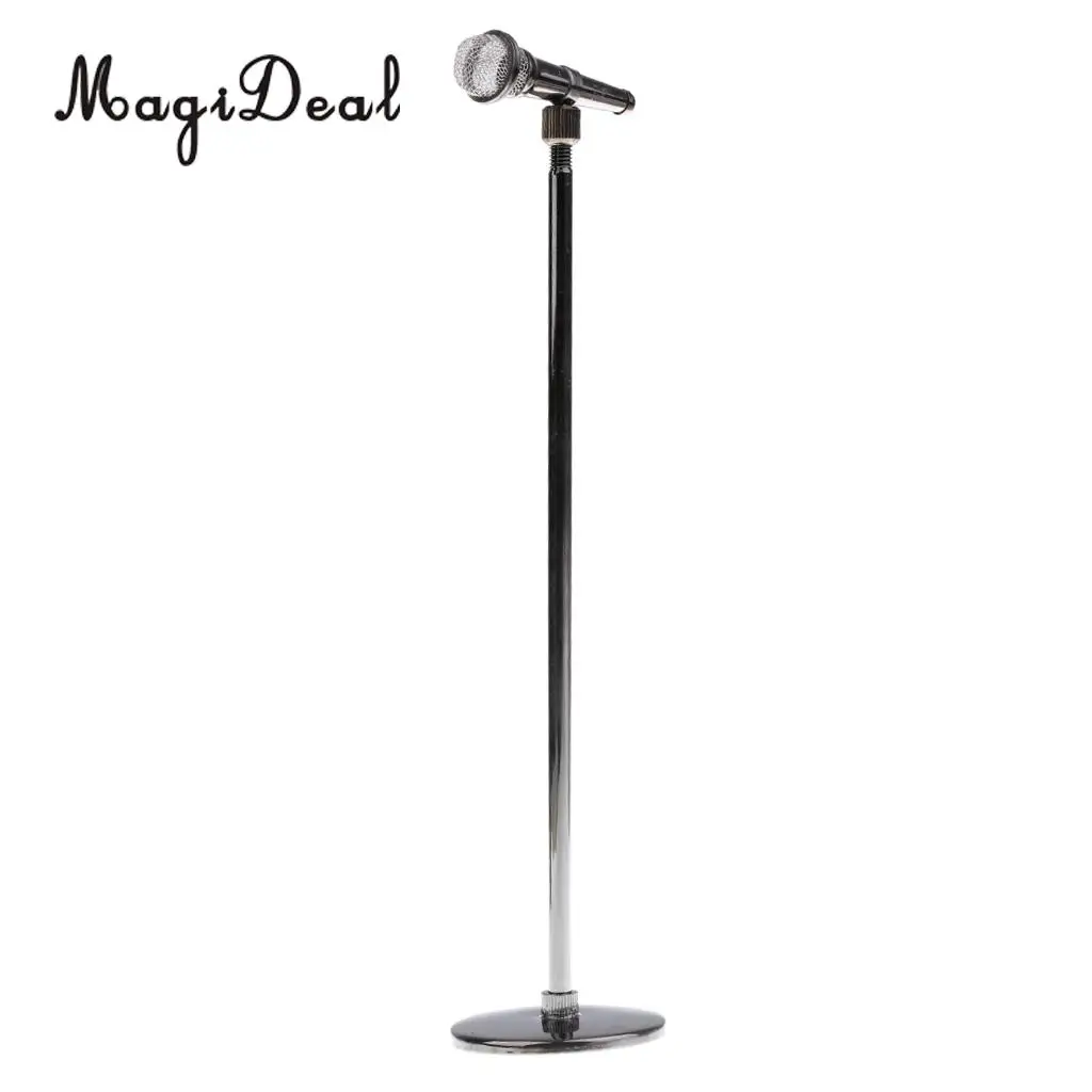 1/6 Scale Miniature Copper Adjustable Height Microphone Model with Stand and Box for Dolls Accessory Children Kids Toy