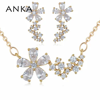 

ANKA hot sell luxury star flower shape necklace earrings jewelry sets for women top zircon rose gold color weddings sets #25876