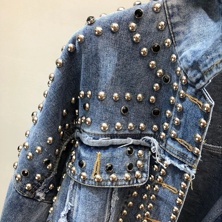 Perles Denim Manteau 779 Automne Mode 2018 Streetwear Bleu Style Femmes Déchiré De Veste Outwear Jean Coréenne Y x7YAqwW8A