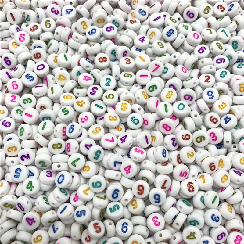 beadwork 100pcs Mixed Number 1-9 Acrylic Letter Beads Charms Bracelet Necklace For Jewelry Making Bead Accessories flat beads Beads