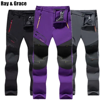 

RAY GRACE Women Pants Winter Waterproof Soft Shell Thermal Fleece Trousers For Outdoor Sports Hiking Skiing Fishing Pants Female
