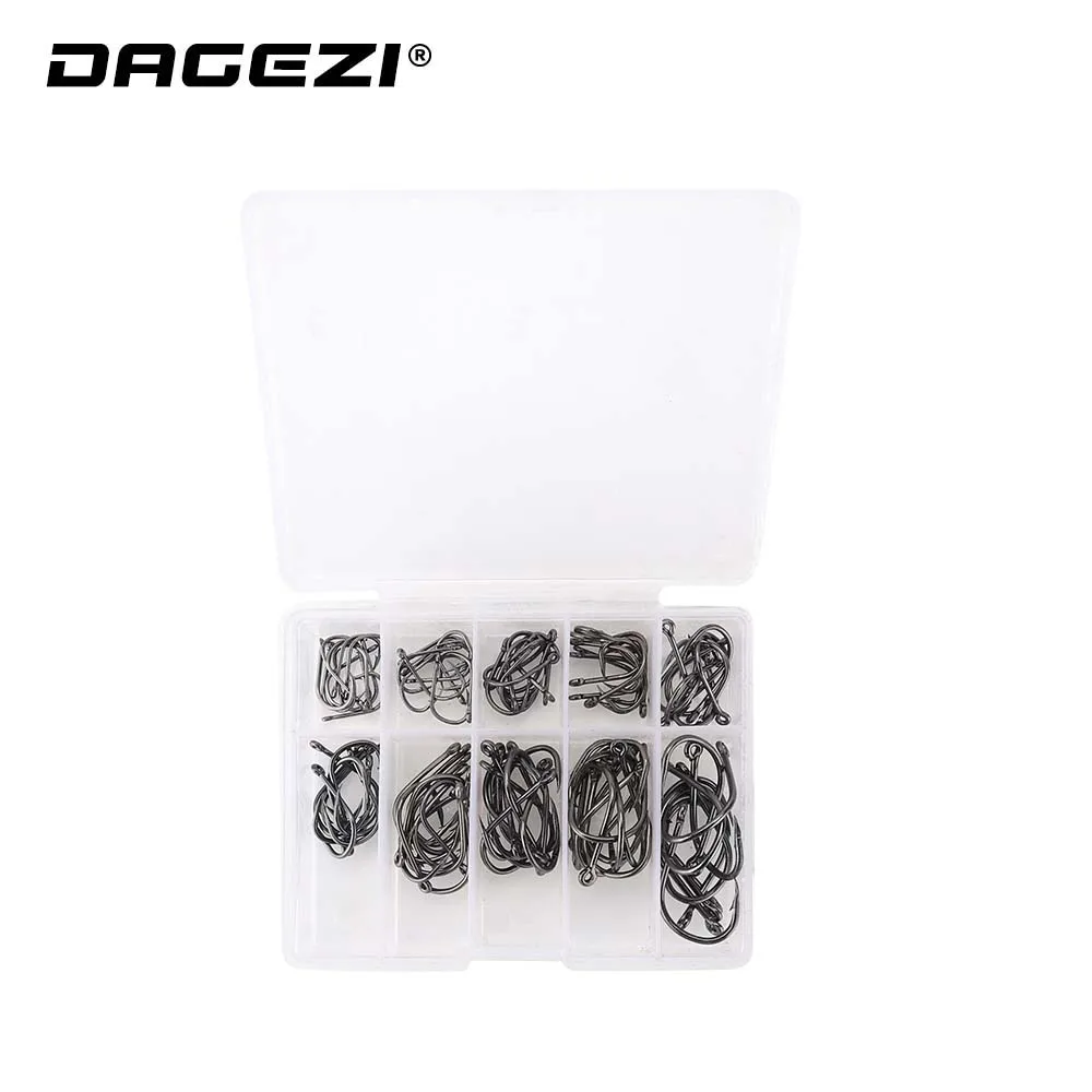 DAGEZI 100 шт./лот Зазубренные Крючки #1/#2/#3/#4/#5/#6/#7/#8/#9/#10 рыболовный крючок из