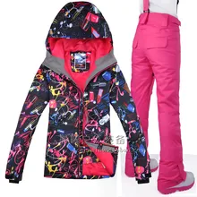 Gsou зимняя женская куртка+ брюки лыжные костюмы ветрозащитные водонепроницаемые утепленные теплые уличные спортивные костюмы для кемпинга для верховой езды теплый лыжный костюм