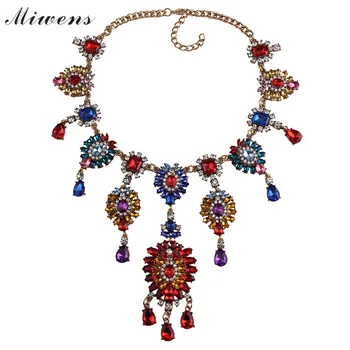 

Miwens 2016 Fashion Multicolor Crystal Collar Choker Statement Necklaces Jewelry Luxury Tassel Pendant Women Maxi Necklace 7027