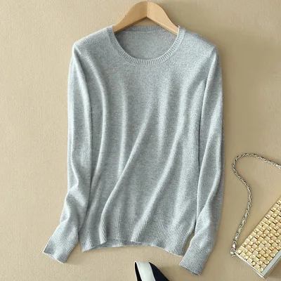 Бренд thoshine Демисезонный Стиль Для женщин трикотажный кашемировый свитер с круглым вырезом и однотонные Цвет женские тонкие пуловеры офисные джемперы - Цвет: Light Gray