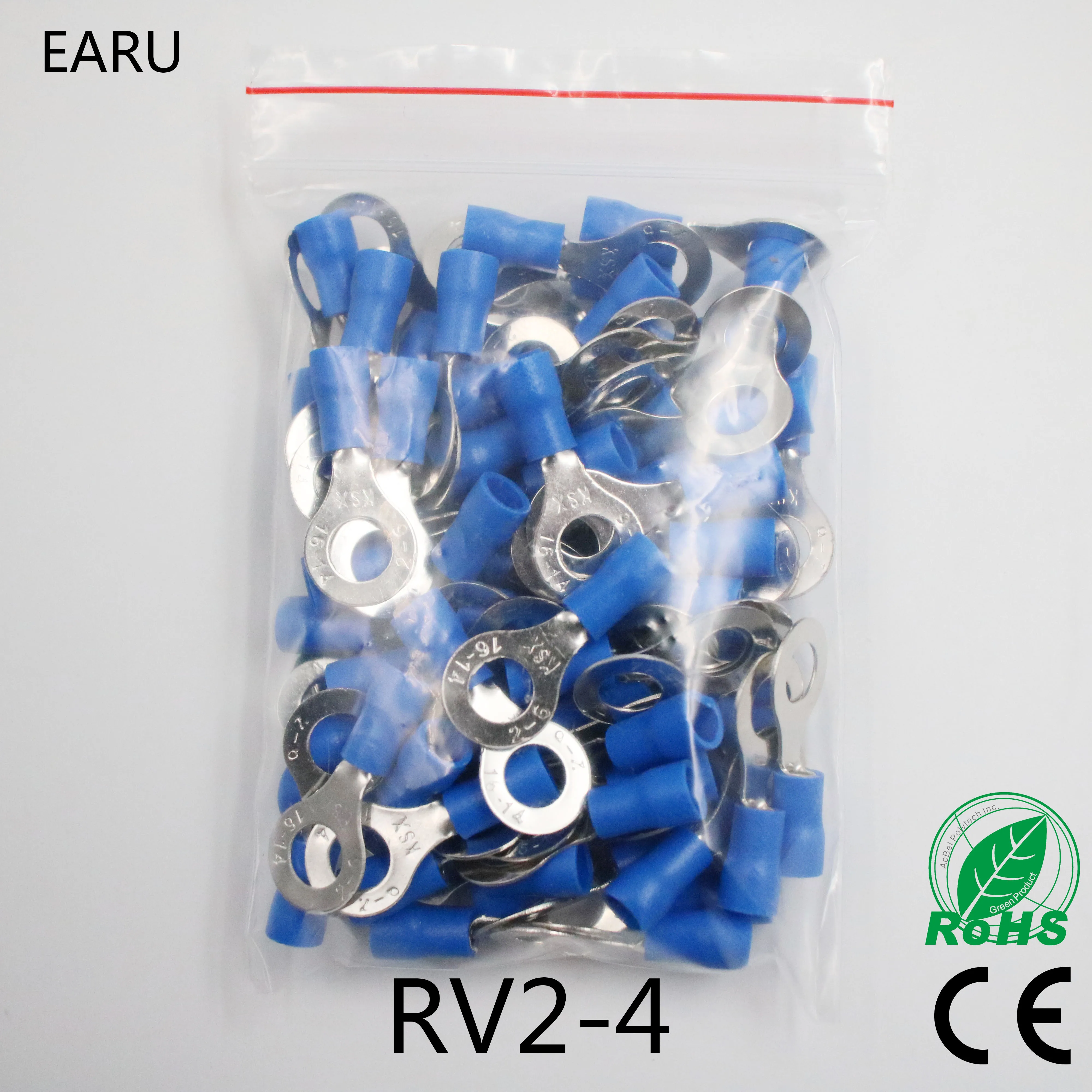 RV2-4 синим камнем, соединителя провода электрические обжимной терминал провода Соединительный кабель для 1,5-2.5mm2 100 шт./упак. RV2.5-4 RV