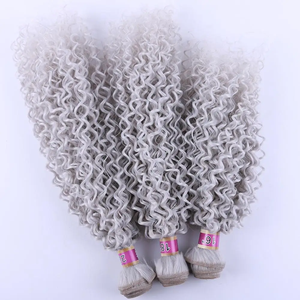 hair extensions color grey kinky curly high temperature synthetic hair extension for women