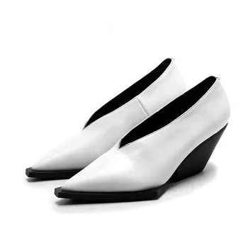 

2017 New fashion high heel women brand pumps wedges lady solid color square toe increased shoes runway model show lazy shoes