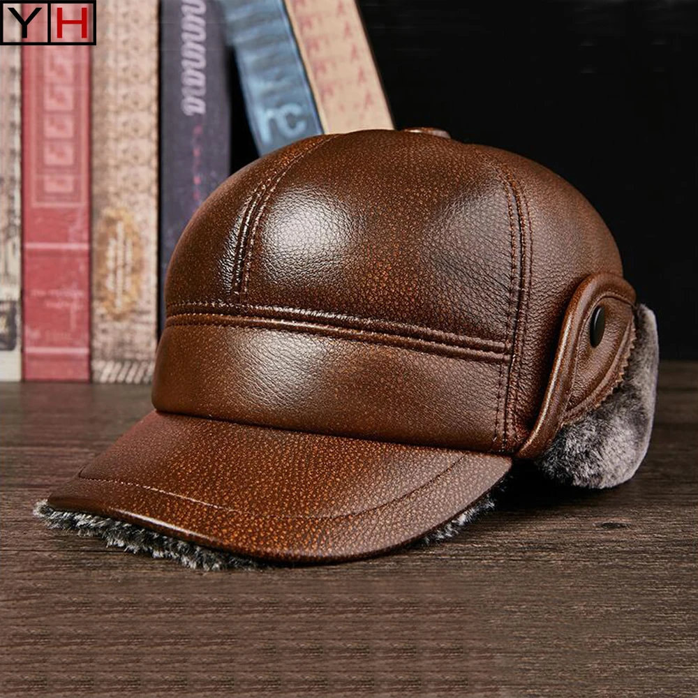

Winter Genuine leather leifeng caps Genuine leather hat leifeng cap sheepskin flip hat winter warm hat casual fashion hat