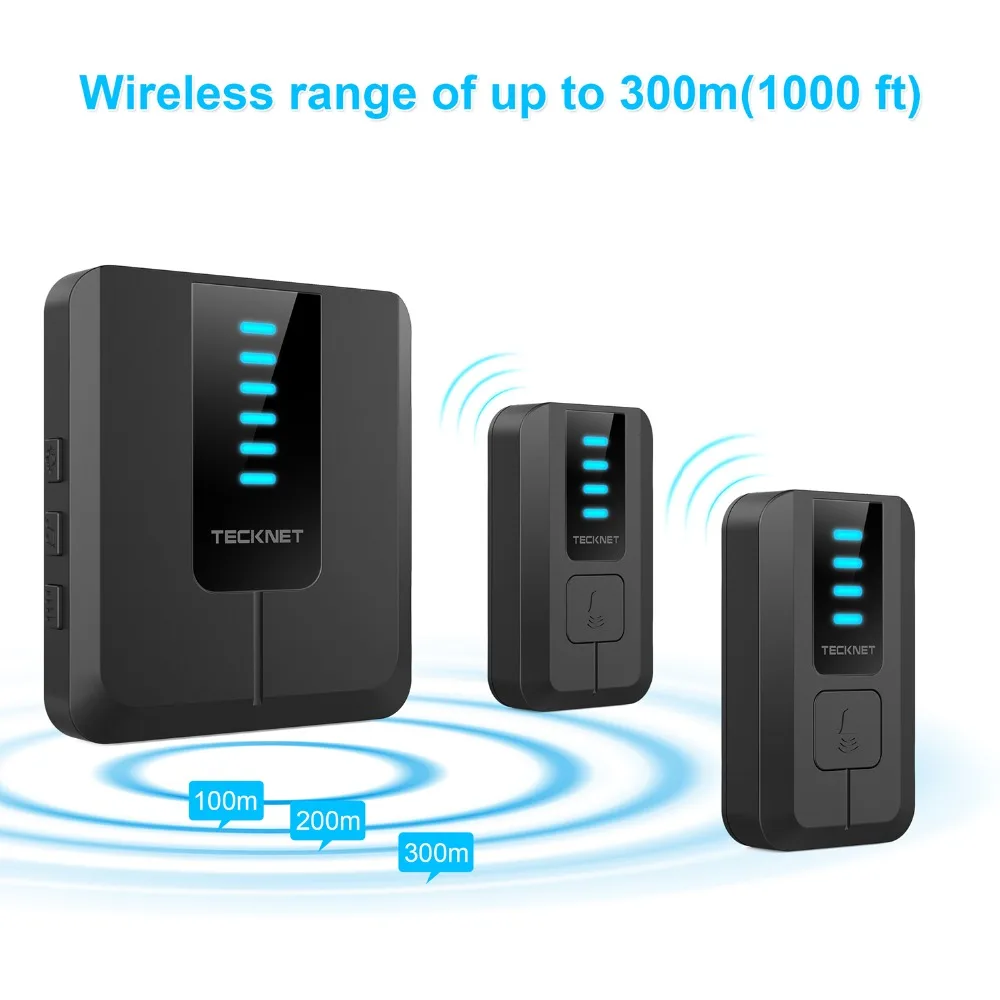 Tecknet Twin Wireless Doorbell 300 Meters Range UK Plug Cordless Door Bell Chime Kit Home Smart with 52 Chimes 4 Volume Levels Tecknet Twin Wireless Doorbell 300 Meters Range UK Plug Cordless Door Bell Chime Kit Home Smart with 52 Chimes 4 Volume Levels