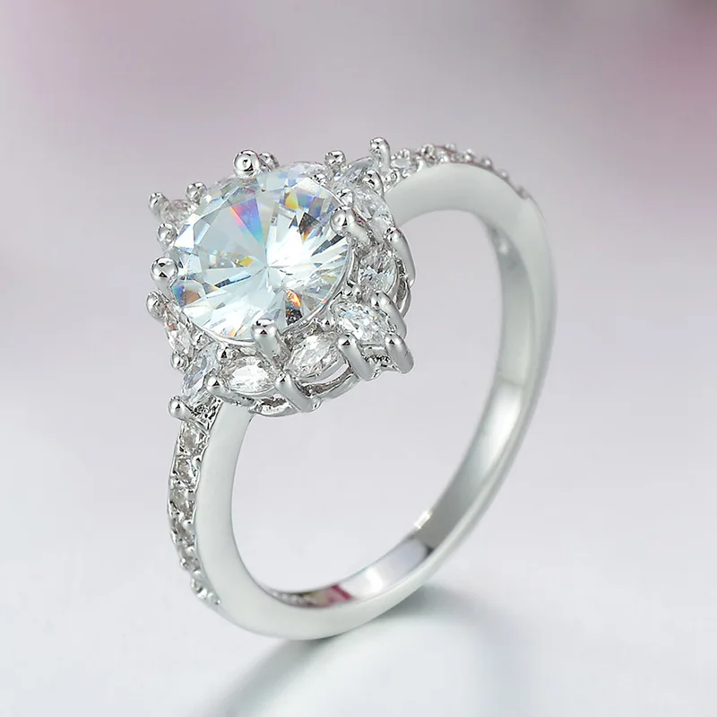 Newest Sparkling luxury Flower ring 3ct AAAAA CZ Zircon 925 Sterling silver jewelry Engagement Wedding Band Rings for women