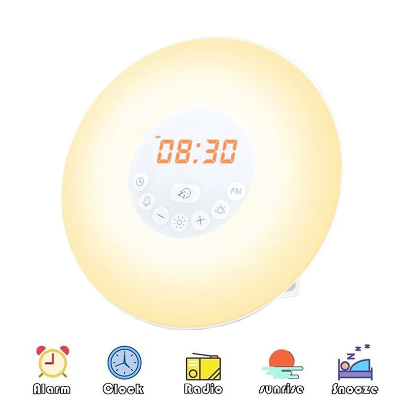 Светодиодный Wake Up Light Touch зондирования цифровой будильник fm-радио электронный восход/Закат светодиодный рядом с настольные часы с режим