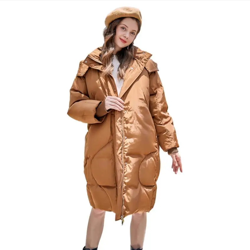 Зимнее модное Брендовое пальто на утином пуху с капюшоном, женская теплая пуховая парка на молнии, большие размеры, wq888