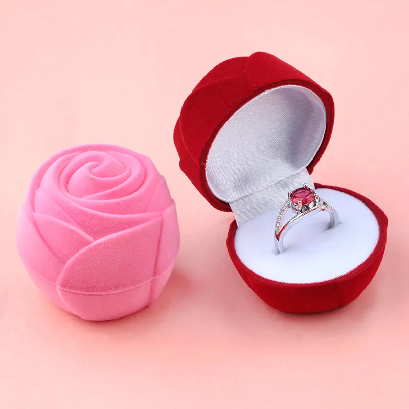 

2 pieces lovely Velvet gift box rose flower jewelry box wedding ring box Necklace Ring Case Earrings Holder for jewelry display