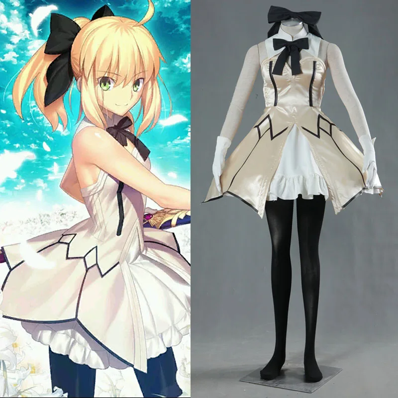 Горячие игры аниме Fate Stay Night Zero Saber Lily Косплей Костюм Платье Полный Любой размер