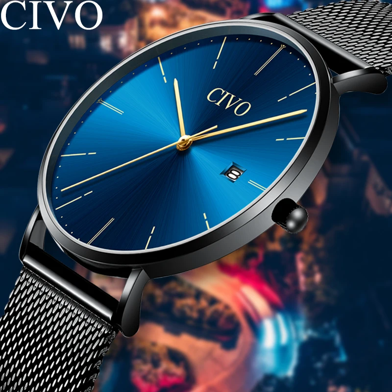 

CIVO Fashion Blue Face Men Watches Top Brand Luxury Waterproof Ultra Thin Analogue Quartz Wrist Watch For MenRelogio Masculino