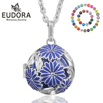 

Eudora 20mm Pregnancy bola Pendant Blue Daisy Flower Locket Cage Necklace fit Musical Sound Chime Ball Jewelry for Women K143N20