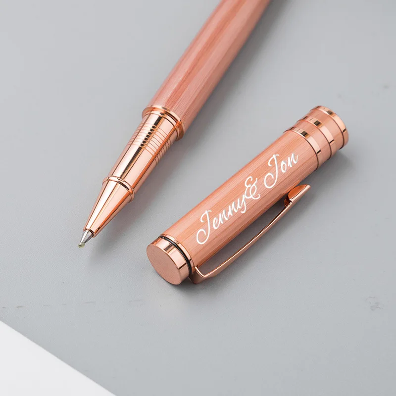 Лазерный логотип высокого класса подарки гелевая ручка розовое золото металл бизнес гелевые ручки для рекламного подарка канцелярские ручки гравировка имя