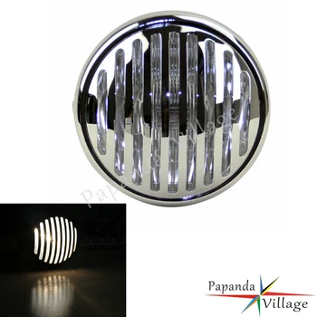 

Papanda Motorbike Chrome Front Headlamp Custom Headlight with Grill Protector Universal for Harley Chopper Bobber Cafe Racer