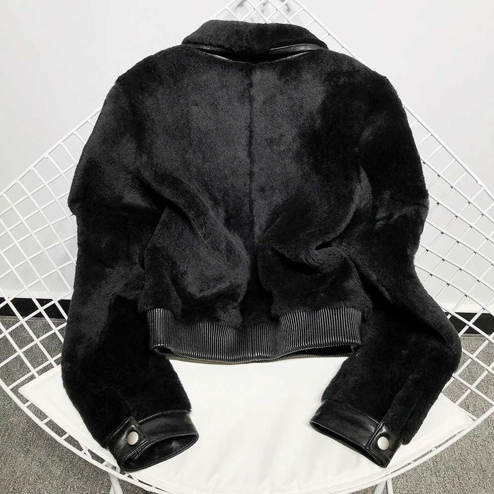 Yoloagne Женская однобортная черная замшевая куртка с отворотом и длинным рукавом из натуральной кожи женская куртка из меха ягненка