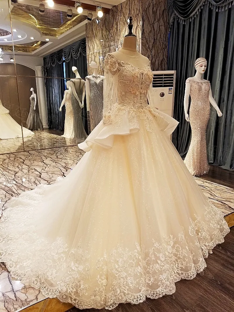 Vestido De Noiva Новый дизайн Новинка 2017 года кружево с аппликацией и бисером с длинными рукавами пышное свадебное платье невесты свадебное
