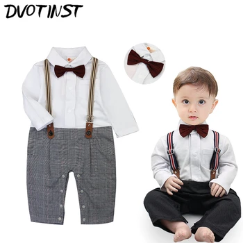 

Dvotinst Baby Boys Clothes Full Sleeves Gentleman Bow Tie Supenders Rompers Outfits Outwear Infantil Toddler Jumpsuit Costume