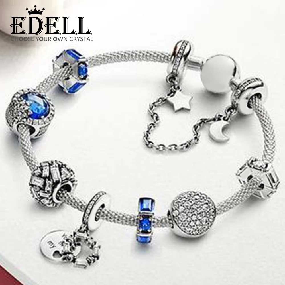 

EDELL 100% 925 Sterling Silver Winter Bracelet Set DAZZLING SNOWFLAKE PAVE SPHERE Chiselled Elegance Charm Galaxy Safety chain