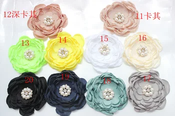 

(20pcs/lot) , Burned Flower 3.5 Inch baby satin burned flower mixed color burned flower with pearl
