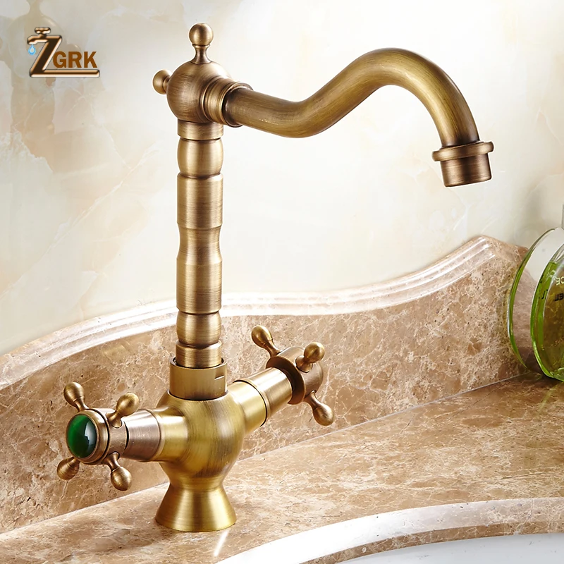 

ZGRK Basin Faucet Copper Antique Style Ceramic Plate Spool Hot And Cold Faucet Heightening Single Hole Dual Handle Water Tap