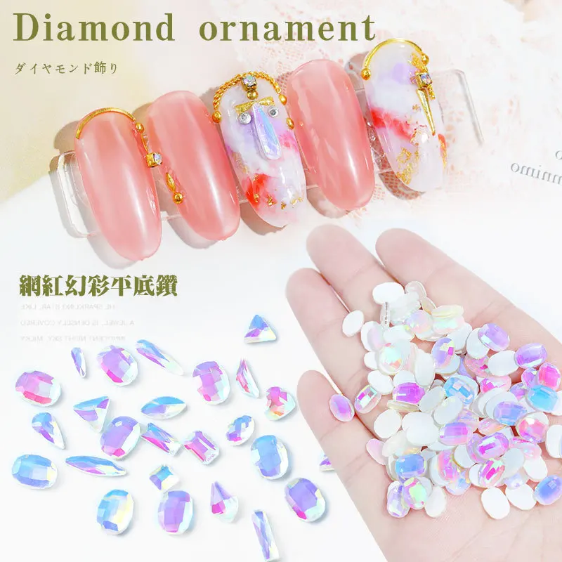 

50Pcs New nail flat bottom Stone 6X8 12Styples shaped magical white lovers shaped diamonds Japanese nail flat Rhinestone,JH879J
