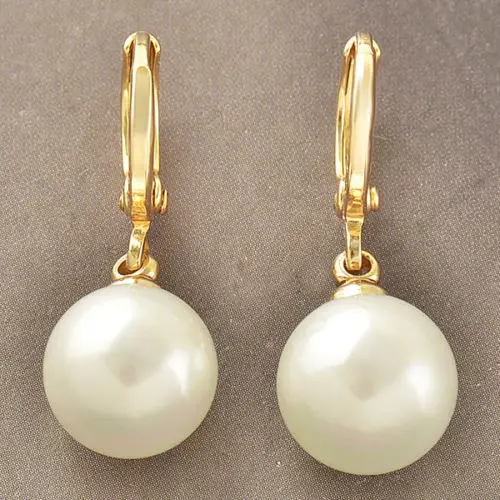 

wb003 Classy Womens Y-Gold Filled White Seashell Pearl Ball Dangle Earrings