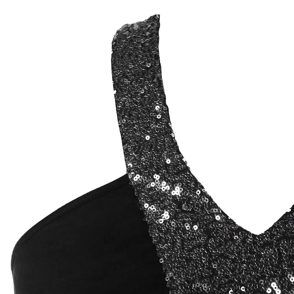 Women Blouse Fashion Casual Halter Sequins Open Back Backless Tank Top Sleeveless Vest Sequin Lace Vest Streetwear