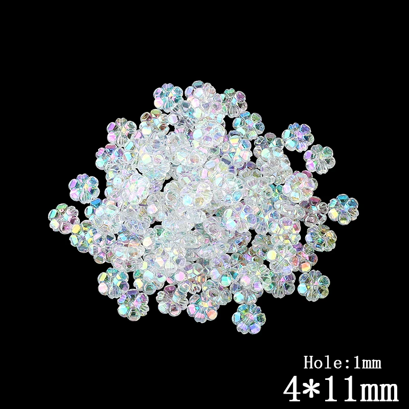 

DIY Jewelry Accessories Colors Transparent Flower Beads 100pcs/Lot Wholesale Decorations Hole Beads For Kids Jewelry Making