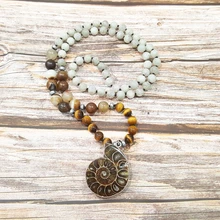 Lii Ji Natural Ammonite Pendant Labradorite Tiger's Eye Agate Pendant Bohemia Long Necklace Hand Made Jewelry Drop Shipping 