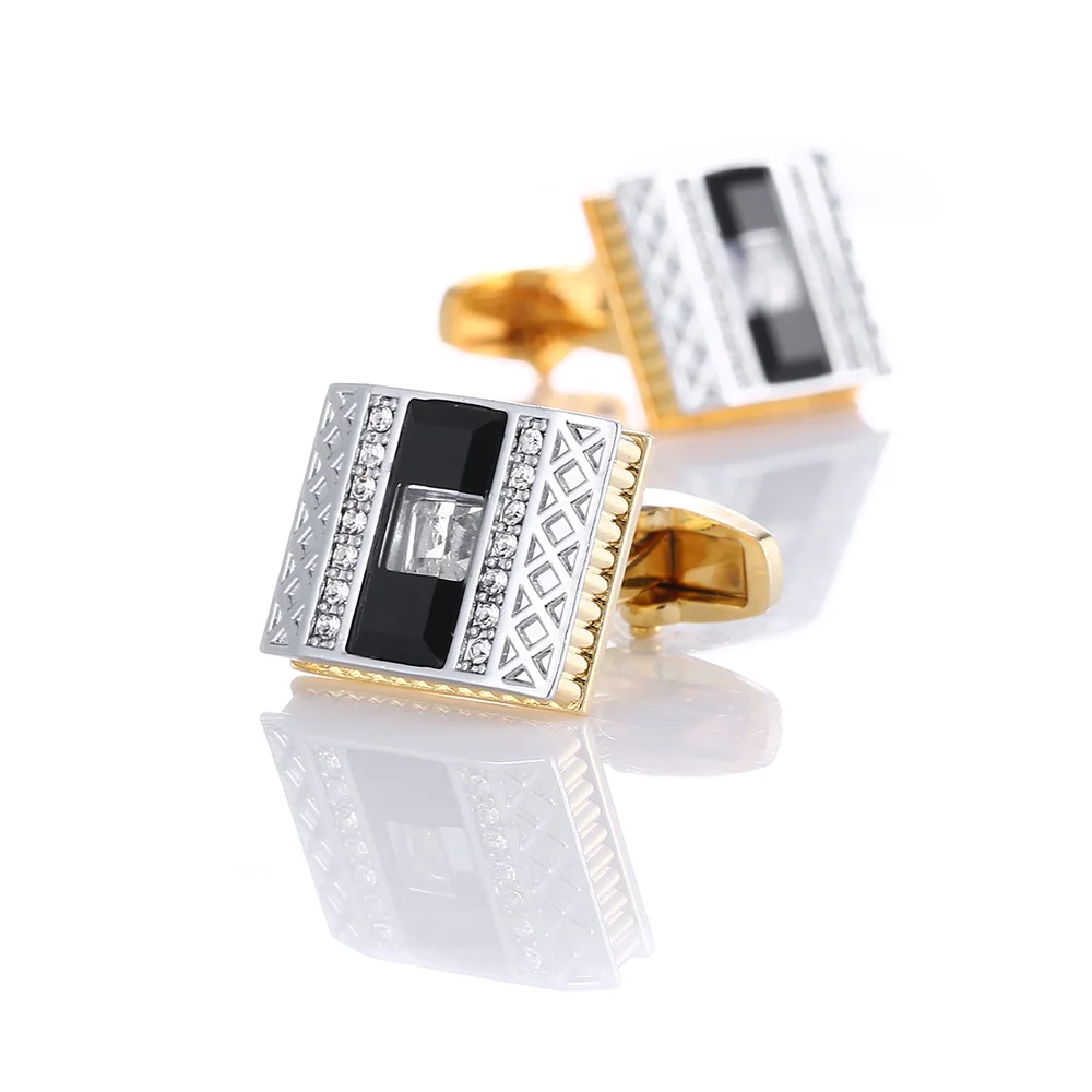 

2019 New Gold Cufflinks for Mens with Crystal Shirt Cuff links Buttons Lawyer High Quality Cuffs Copper Suit Sleeve Men Jewelry