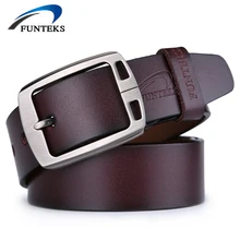 Funteks 100% piel de vaca cinturones de cuero genuino para hombre pin hebilla de cinturón de diseñador hombres de la marca de lujo de los hombres de alta calidad