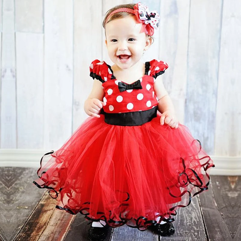 Baby Girls Minnie Tutu Dress Fancy Mouse Cosplay Costume Bow-knot Dot Backless Kids Cartoon Dress Party 1 Year Birthday Dress