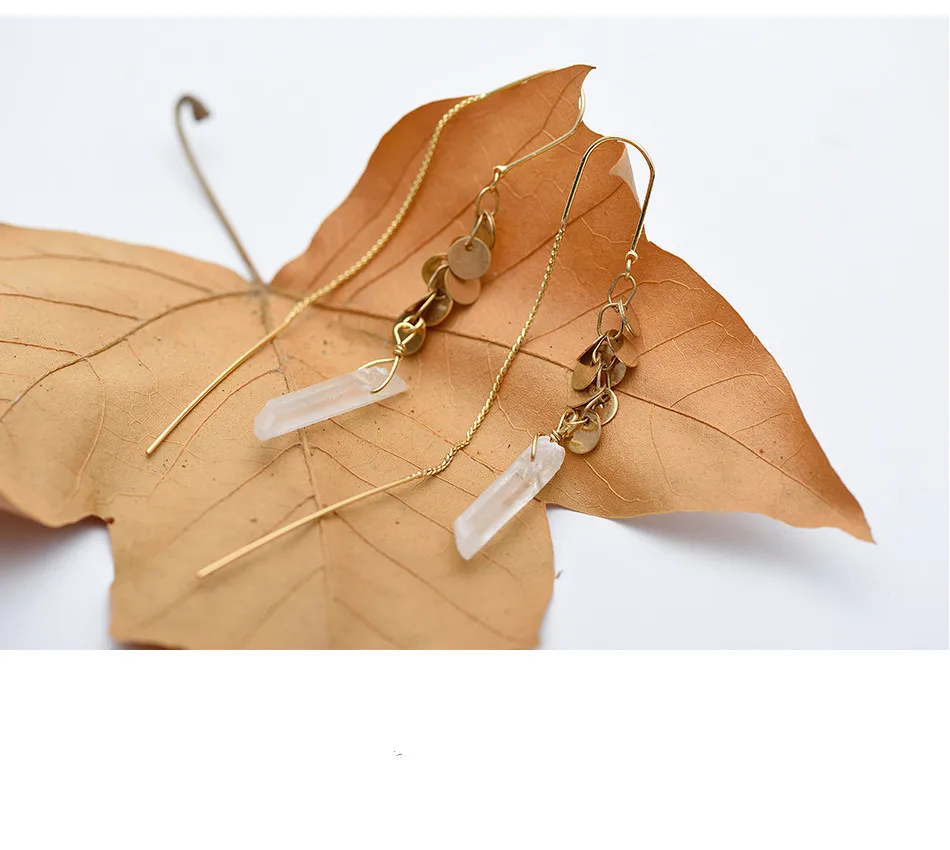 Дикие и свободные Винтажные висячие серьги из натурального камня Ретро золотые длинные ушные линии листья висячие серьги украшения для люстры для женщин