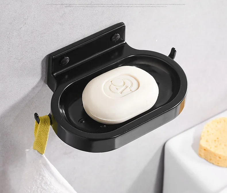 Soap Holder plus Нержавеющая сталь аксессуары для ванной комнаты хромированный кухонный Органайзер держатель угловая полка черная настенная душевая полка набор аппаратных средств - Цвет: Soap Holder plus