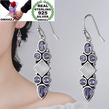 

OMHXZJ Wholesale European Fashion Woman Girl Party Birthday Wedding Gift Vintage Moonstone Zircon Tai Silver Drop Earrings EA480