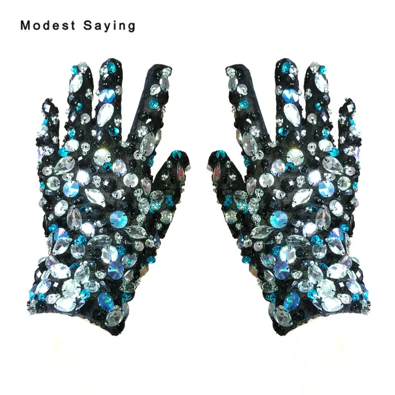 

Real Luxury Black Beaded Wedding Gloves 2017 With Finger Wrist Bridal Gloves with Rhinestone Wedding Accessories guantes novia