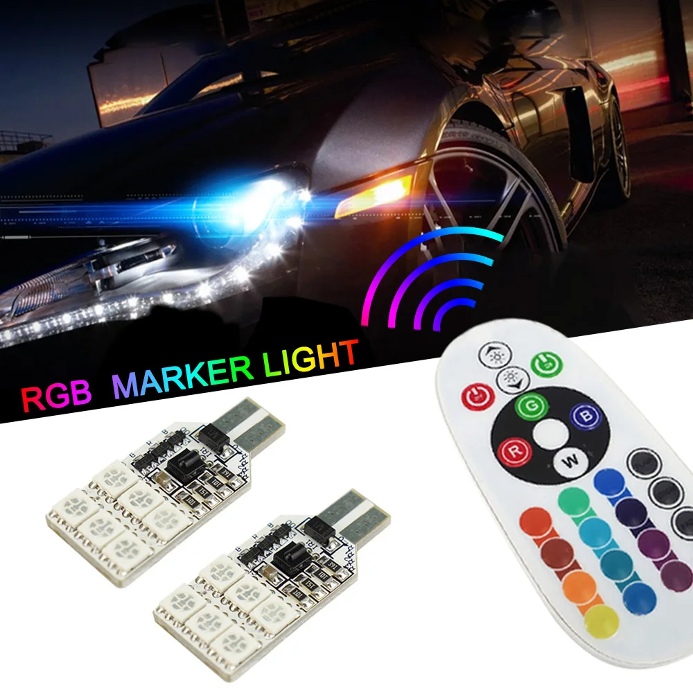 

EURLED 2x W5W T10 LED Car Interior Parking Light Bulb For Nissan Qashqai Tiida Juke RGB Remote Control 194 Strobe Reading Lamp