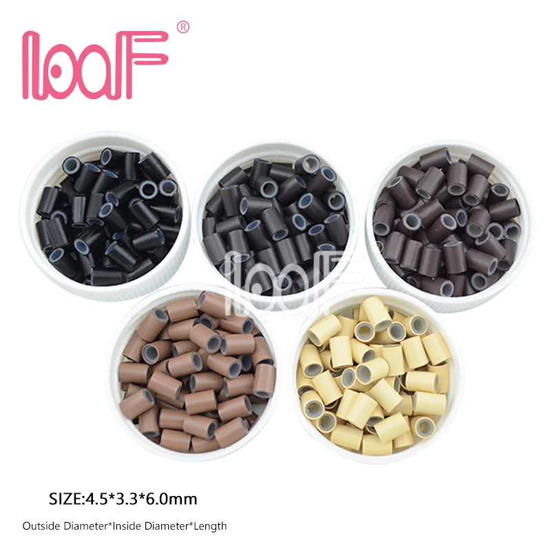 

LOOF 500pcs 4.5*3.3*6.0 Silicone Lined Copper Tubes Microlinks Loop Rings Hair Beads for Human Hair Extensions Tools