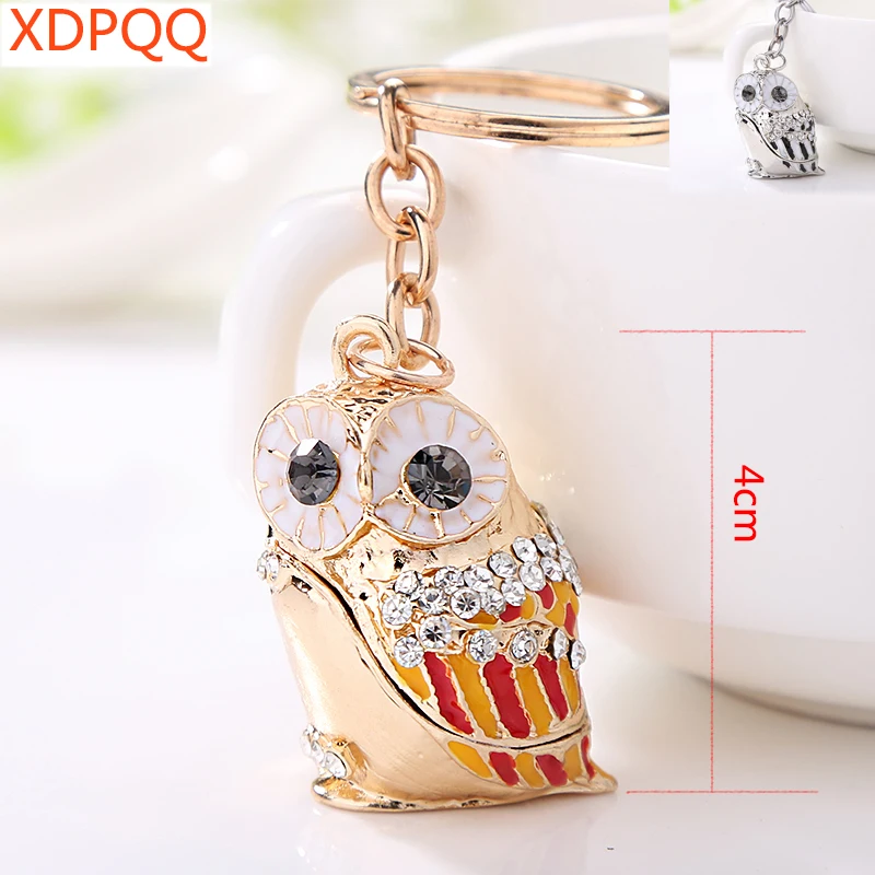 

XDPQQ cute animal key chain owl key ring ladies jewelry gift paint design rhinestone alloy keychain jewelry clothing accessories