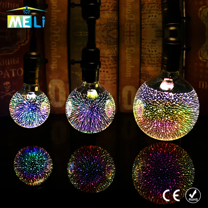 

3D Star LED Bulb E27 Silver Plated Glass Firework LED Lamp 220V A60 ST64 G80 G95 For Home Decoration Party Colourful Edison Bulb