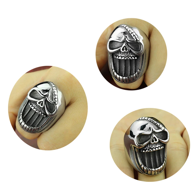 Qevila New Fashion Silver Heavy Metals Punk Rock Men Ring Skull Ring With Open Beer Cover Function for Men Women Jewelry Rings (9)